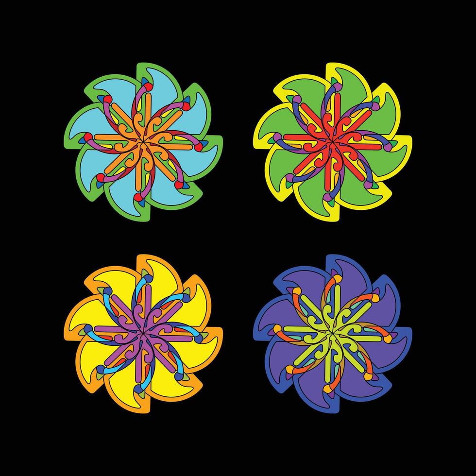 Geometric floral patterns on black background colorful abstract design for digital and print vector