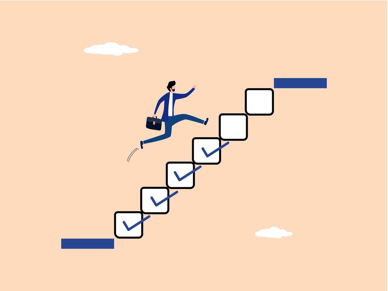 a man is running up a ladder with check boxes on it vector