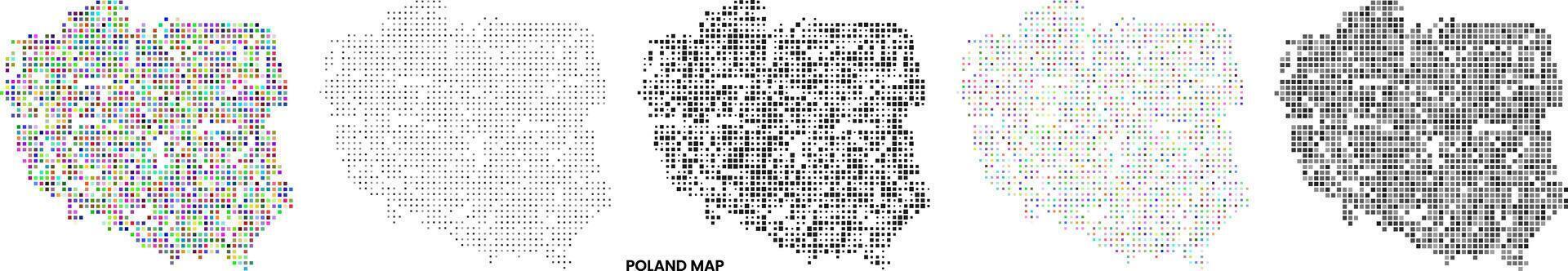 Poland map in multicolored square shape dot pattern with different color and style of realistic border art with colourful square dotted shape vector