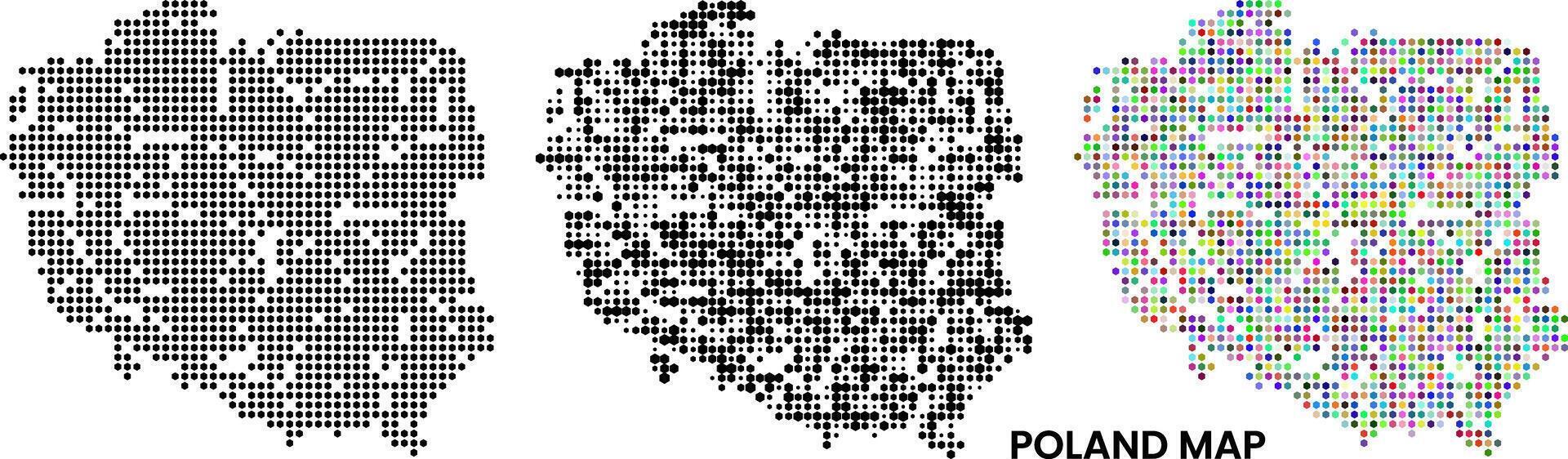 Poland map in polygon shape dot pattern with different colour and style of realistic border art with polygon dotted shape vector