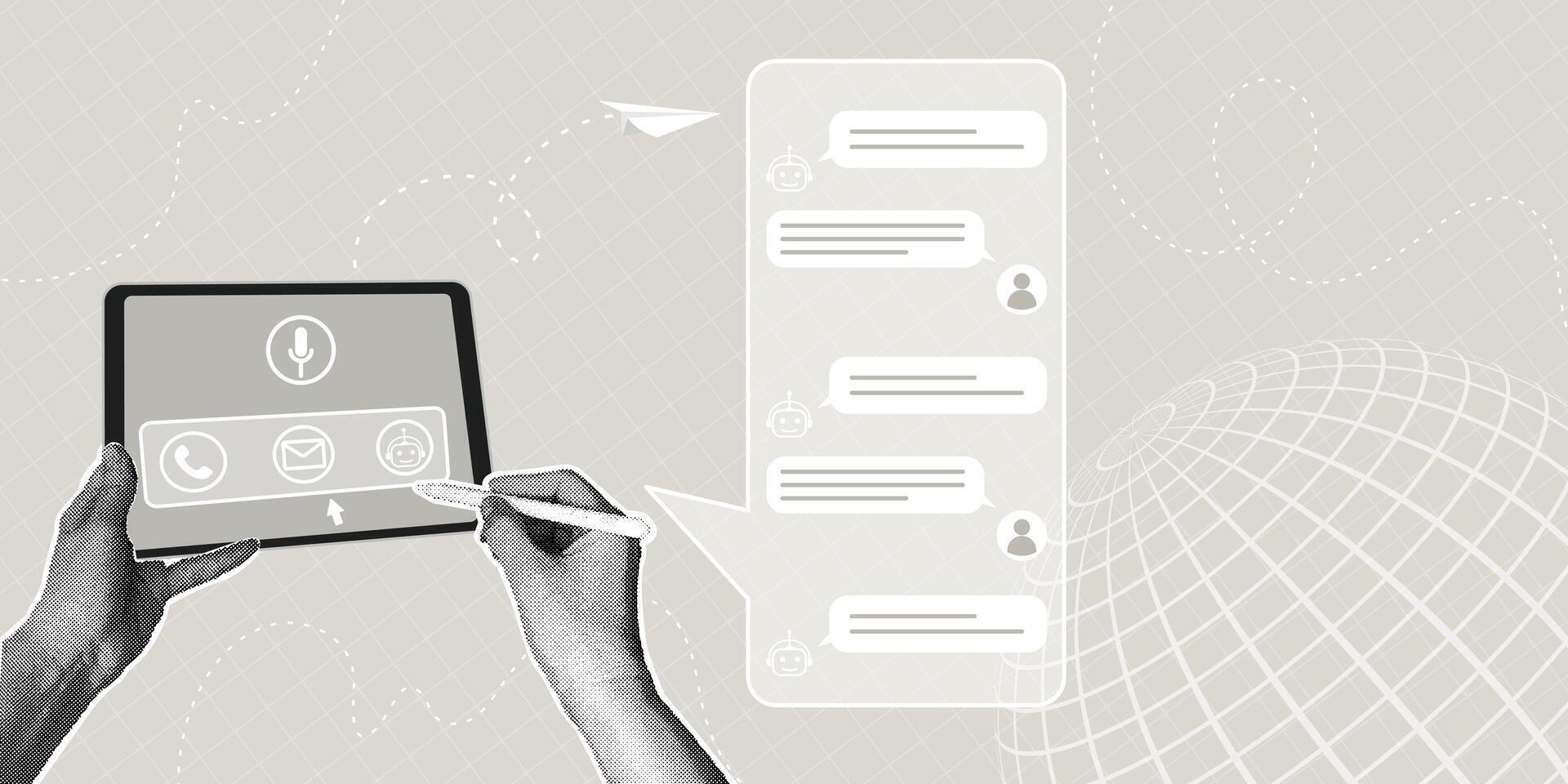 Hands using tablet for messaging vector