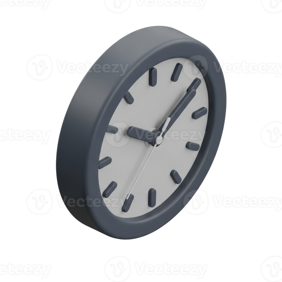 3D rendering of a minimalist analog clock face with dark gray casing and white dial, ideal for time management and scheduling concepts png