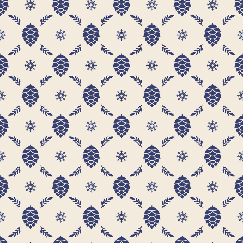 Navy pinecone and snowflake pattern design vector