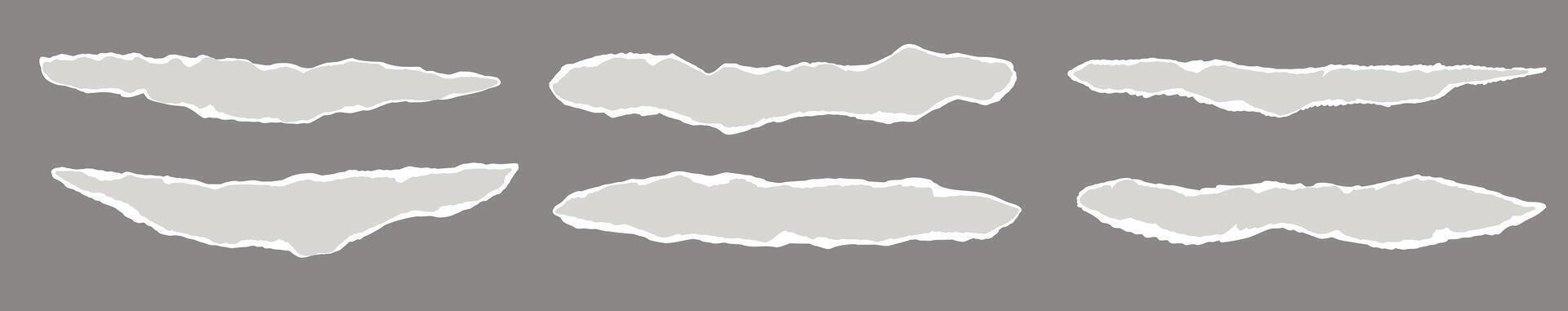 Rip paper page in light beige color on grey background. Thin strip of sheet vector