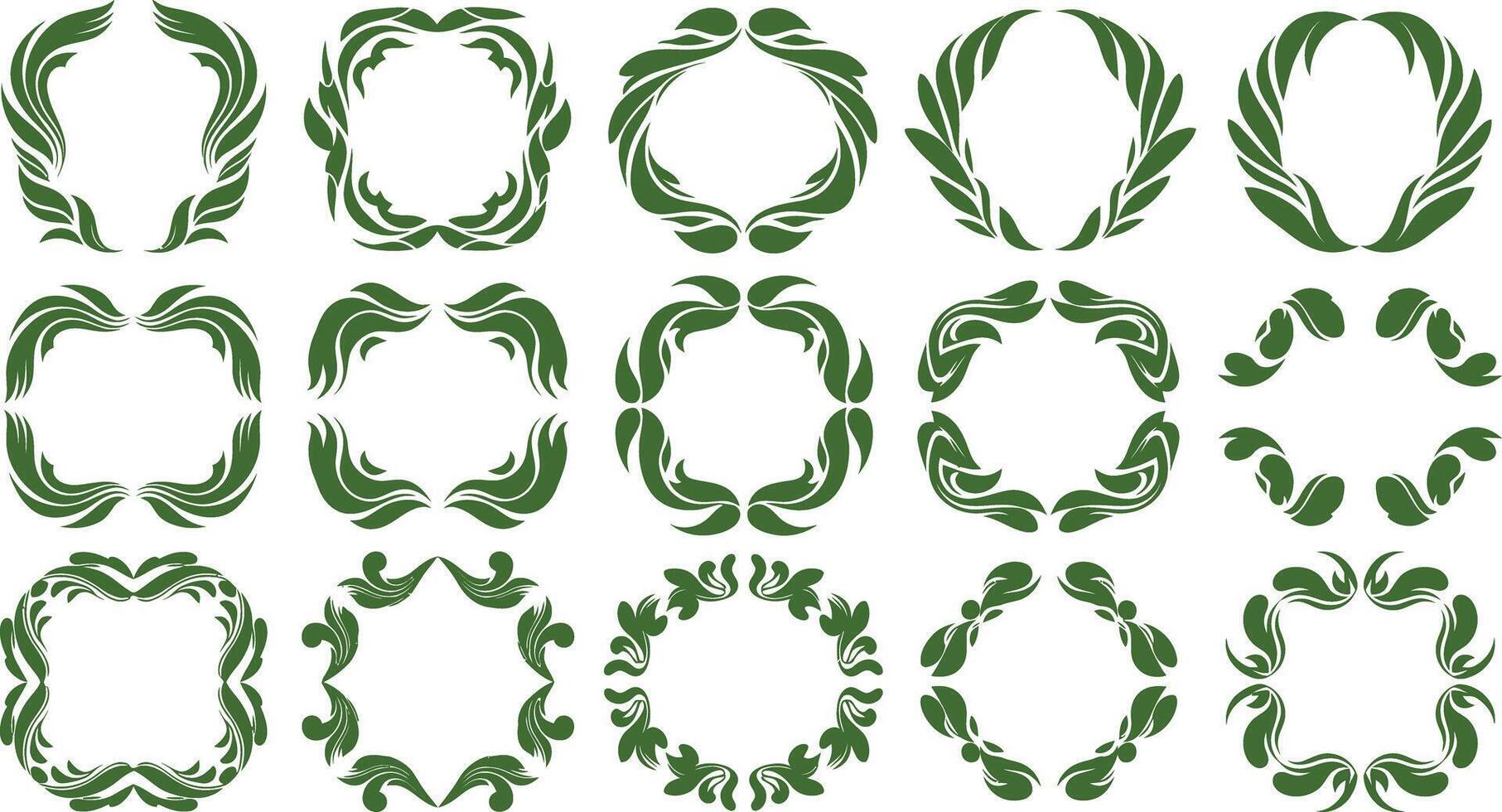 Elegant green leaf frames creating decorative borders for invitations and announcements vector