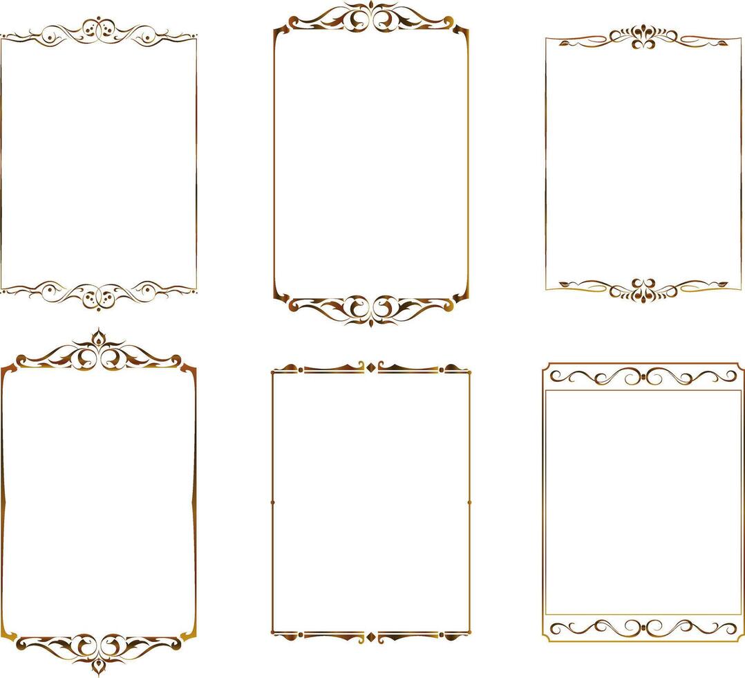 a set of vintage frames for graphic art and design, frames with a golden gradient, clipart on a white background, retro line art style vector