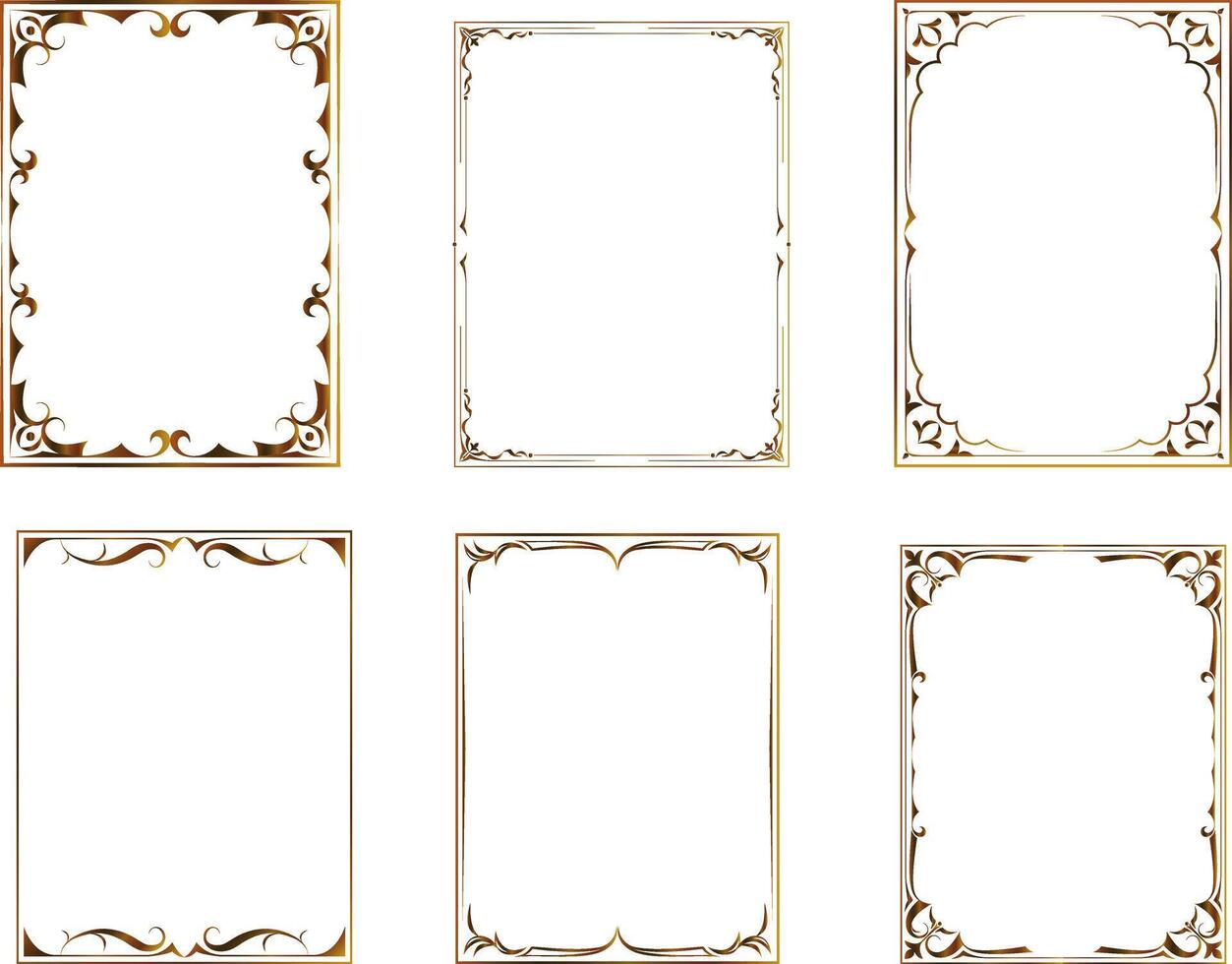 a set of vintage frames for graphic art and design, frames with a golden gradient, clipart on a white background, retro style art vector
