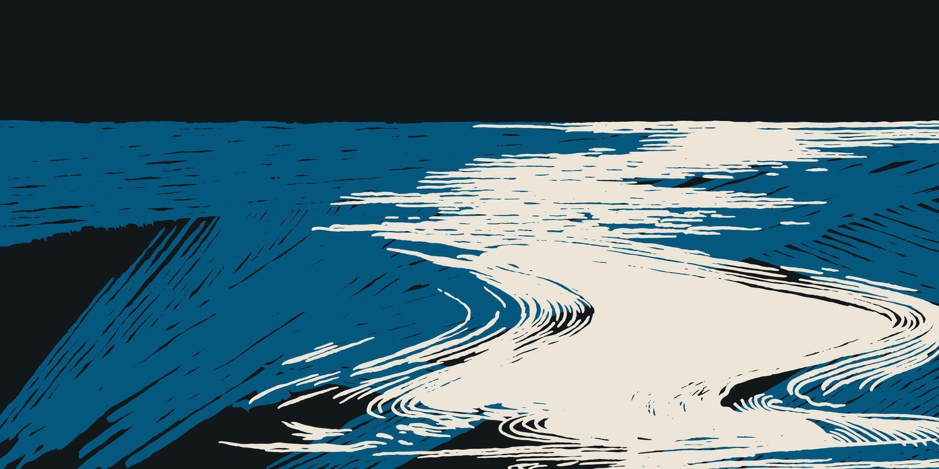 Hand drawn brush lines abstract flowing river background, Japanese and ethnic wood carving, block print texture graphic for textile, carpet, decoration. vector