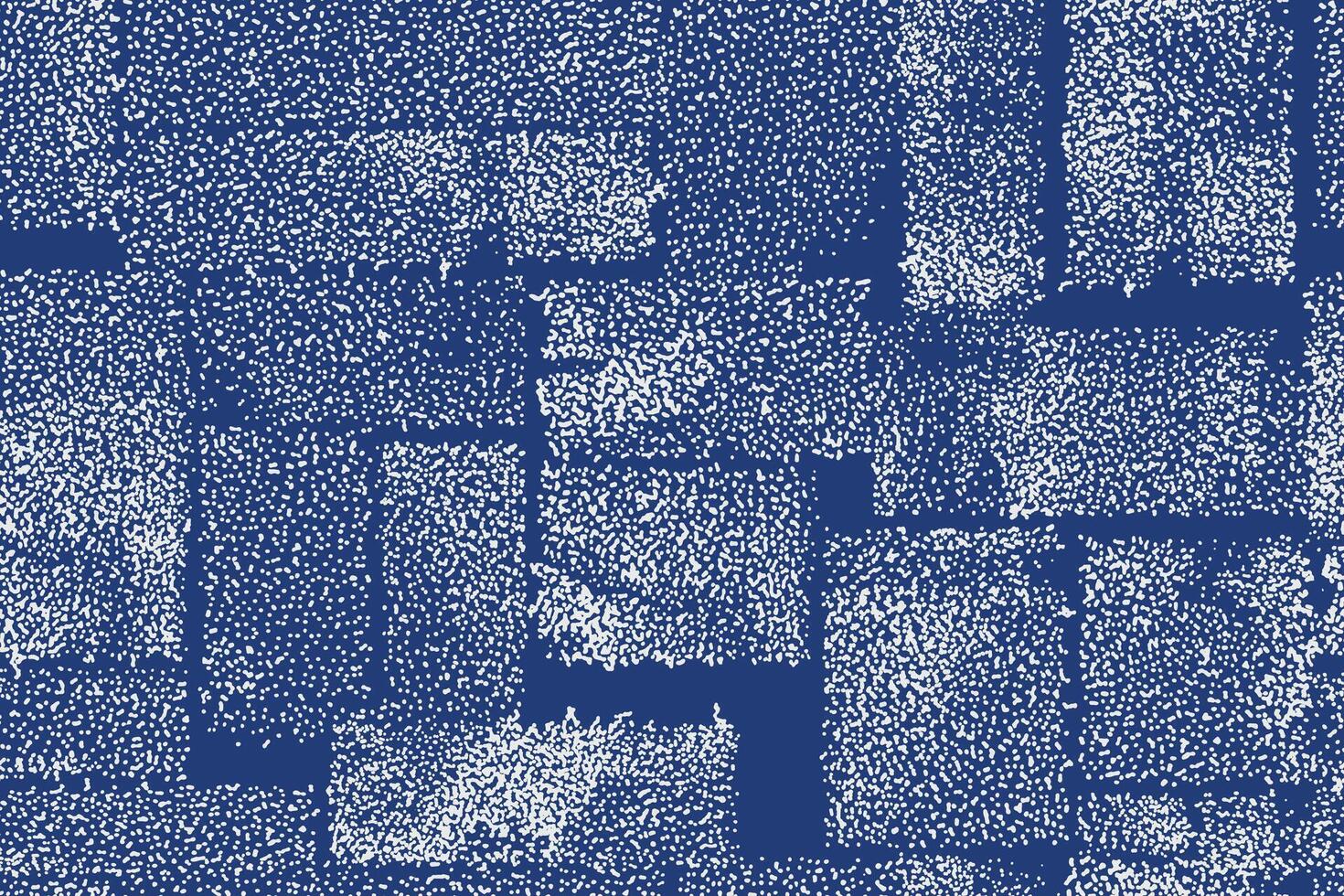 Abstract indigo stippled brick seamless pattern inspired by Japanese craftsmanship. Minimal hand drawn texture with dotted blocks and wabi sabi imperfection aesthetic. vector
