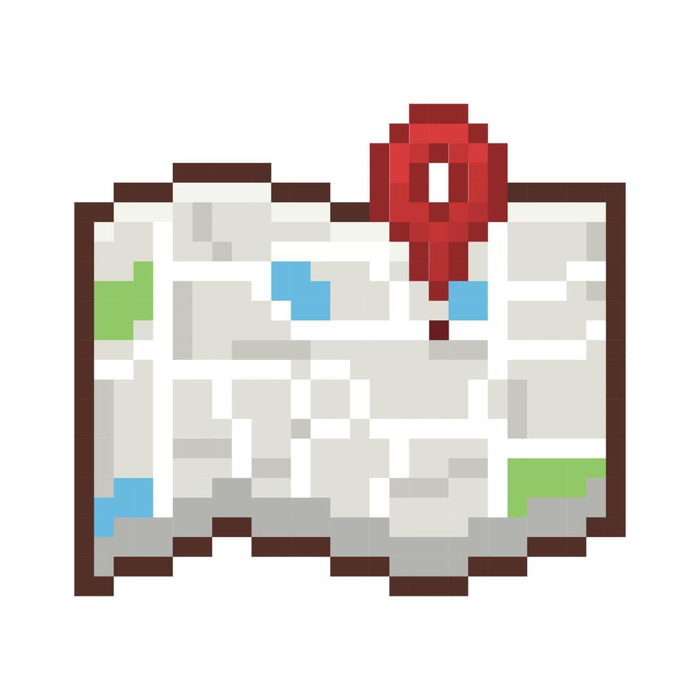 Pixel Art Map Icon with Location Marker Game UI Element vector