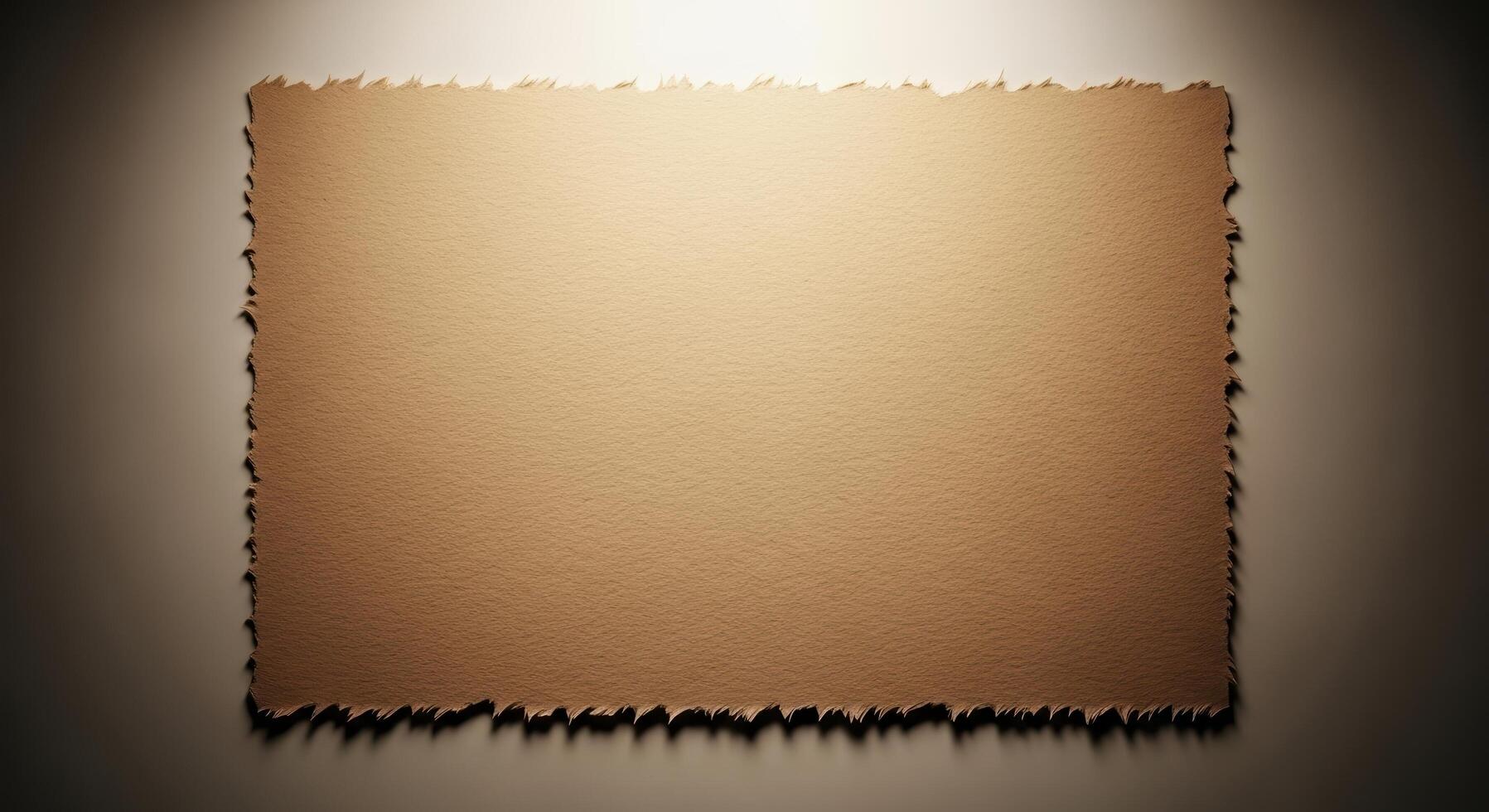 Empty Aged Paper with Rough Edges Highlighted by a Beam on a Gradual Shaded Surface photo