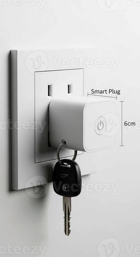 Compact smart plug with key attached demonstrating small size and modern home automation technology photo