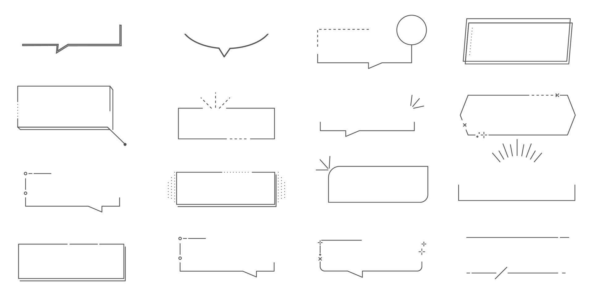 Text box callout text frame, border. Line simple set empty template for title, divider line design element. Banner, comic ribbon label element. vector
