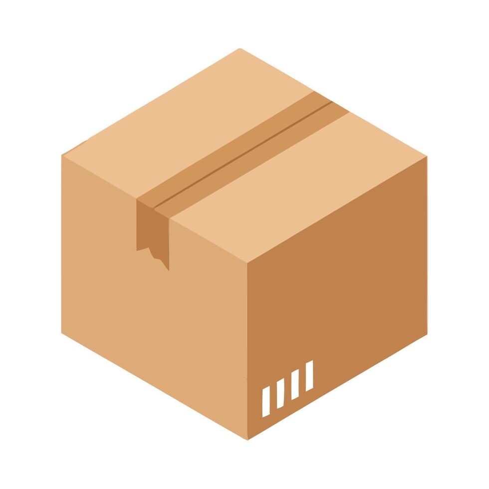 Isometric view of a closed cardboard shipping box with tape vector