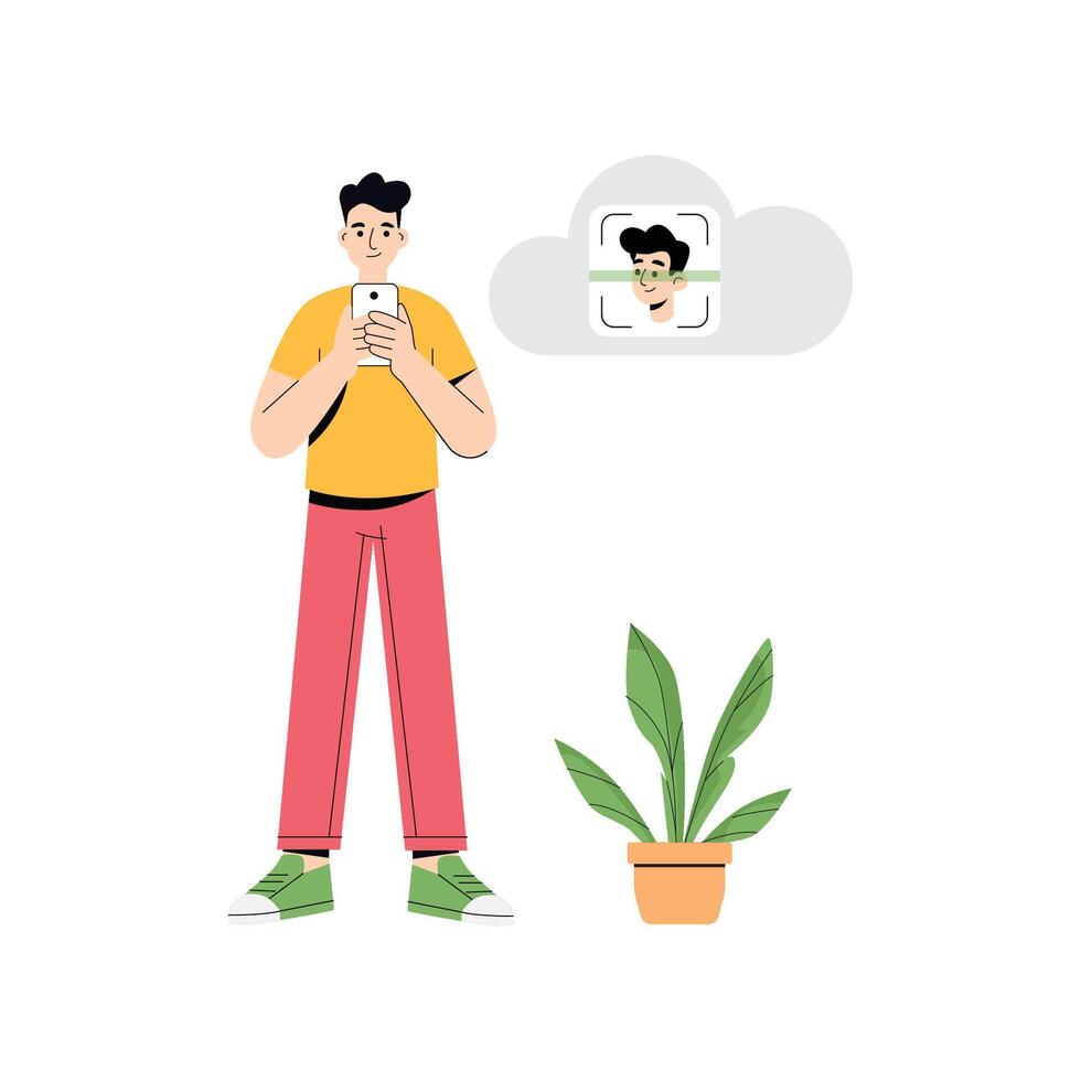 Biometric login with face recognition for security Illustration vector