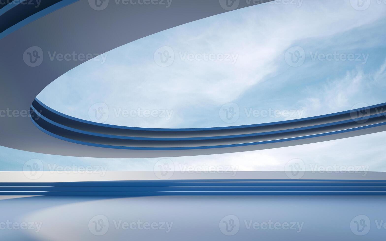 White abstract architecture background, 3d rendering. minimalist, futuristic architectural design with an empty space. Blue Sky, Abstract Geometric Shapes, Bright Light, Creative Background. Creative photo