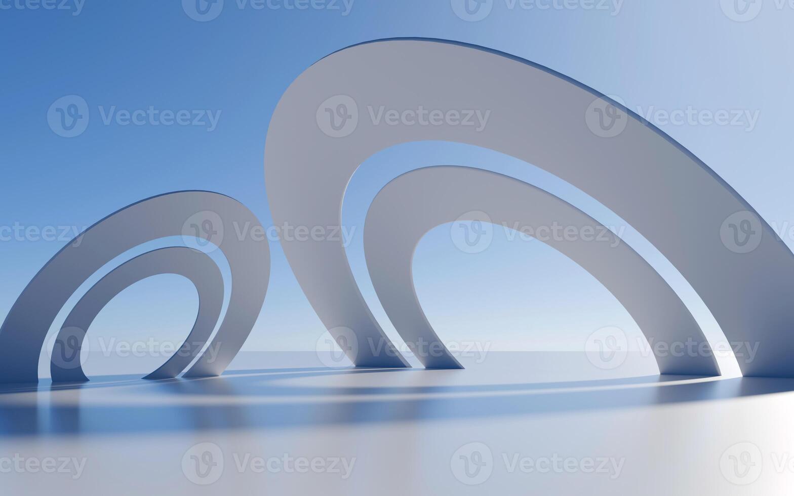 White abstract architecture background, 3d rendering. minimalist, futuristic architectural design with an empty space. Blue Sky, Abstract Geometric Shapes, Bright Light. photo