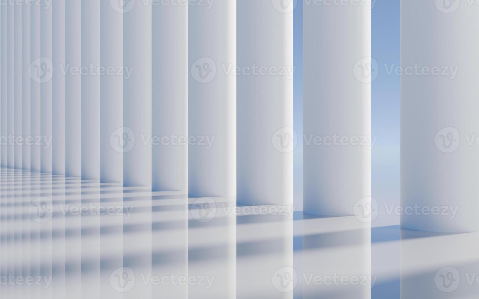 Abstract futuristic architecture, 3d rendering. 3d illustration. Empty building structure with geometric structure. white abstract futuristic architecture on a flat floor, with sky background photo