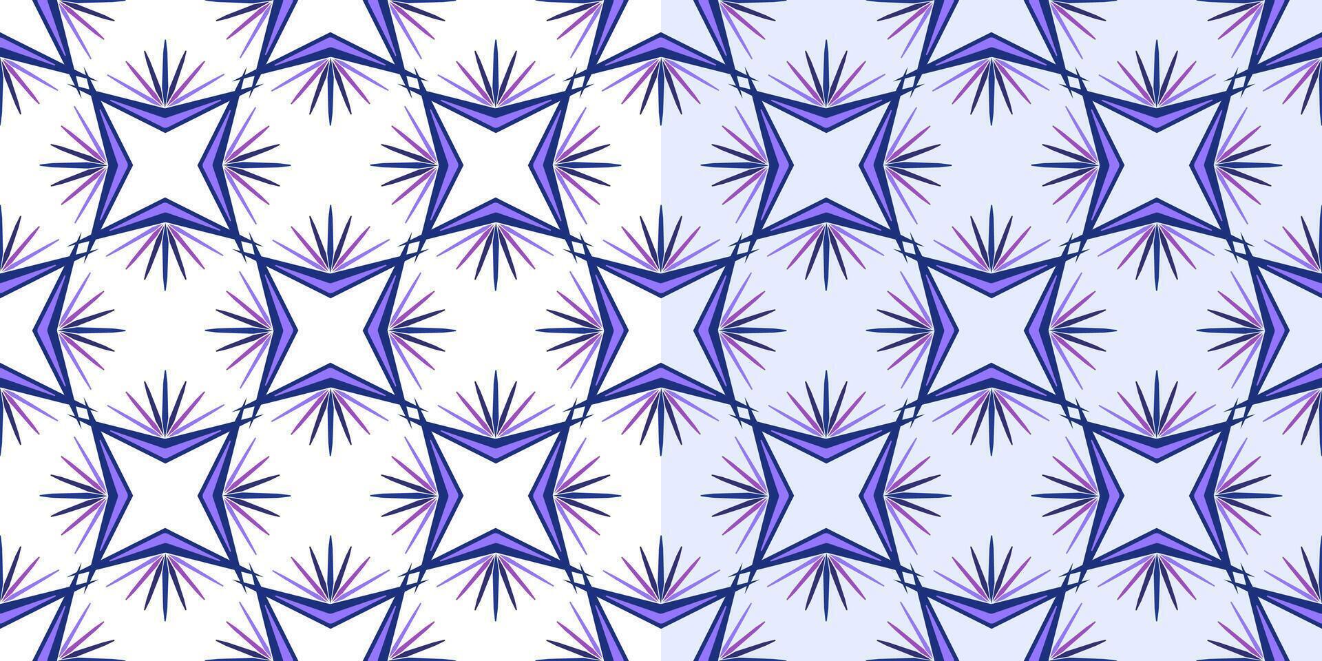 Purple geometric seamless pattern. decorative background of square multirayed stars. Unusual creative abstract repeating ornament. Diagonal square mosaic tile vector