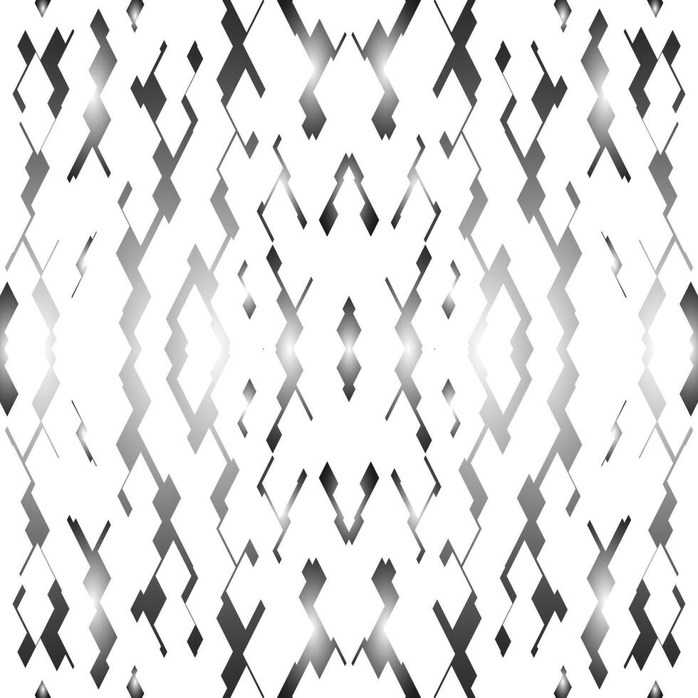 Metallic shine texture with mirror reflection effect. Gradient gray abstract geometric seamless pattern. Random broken shapes on white background vector