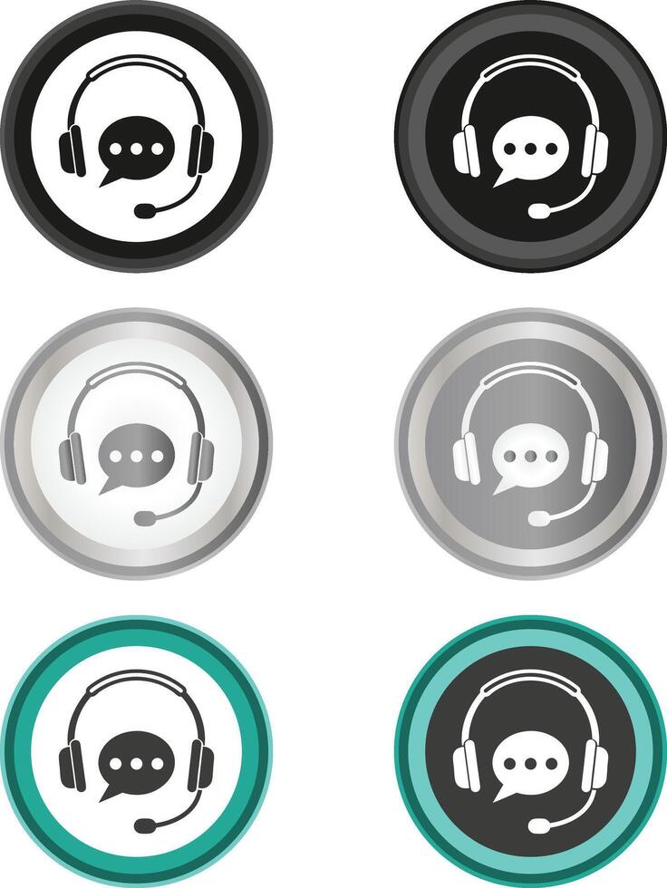 Collection of six circular icons featuring a headset and chat bubbles in various color schemes vector