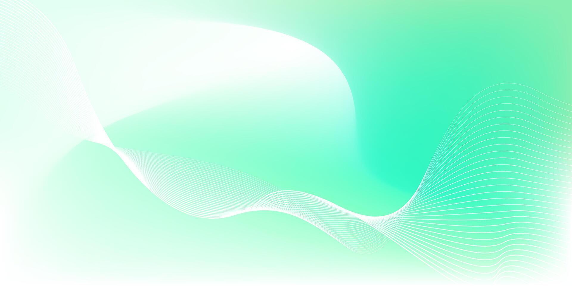 Abstract green and white gradient background with glowing wavy lines. vector