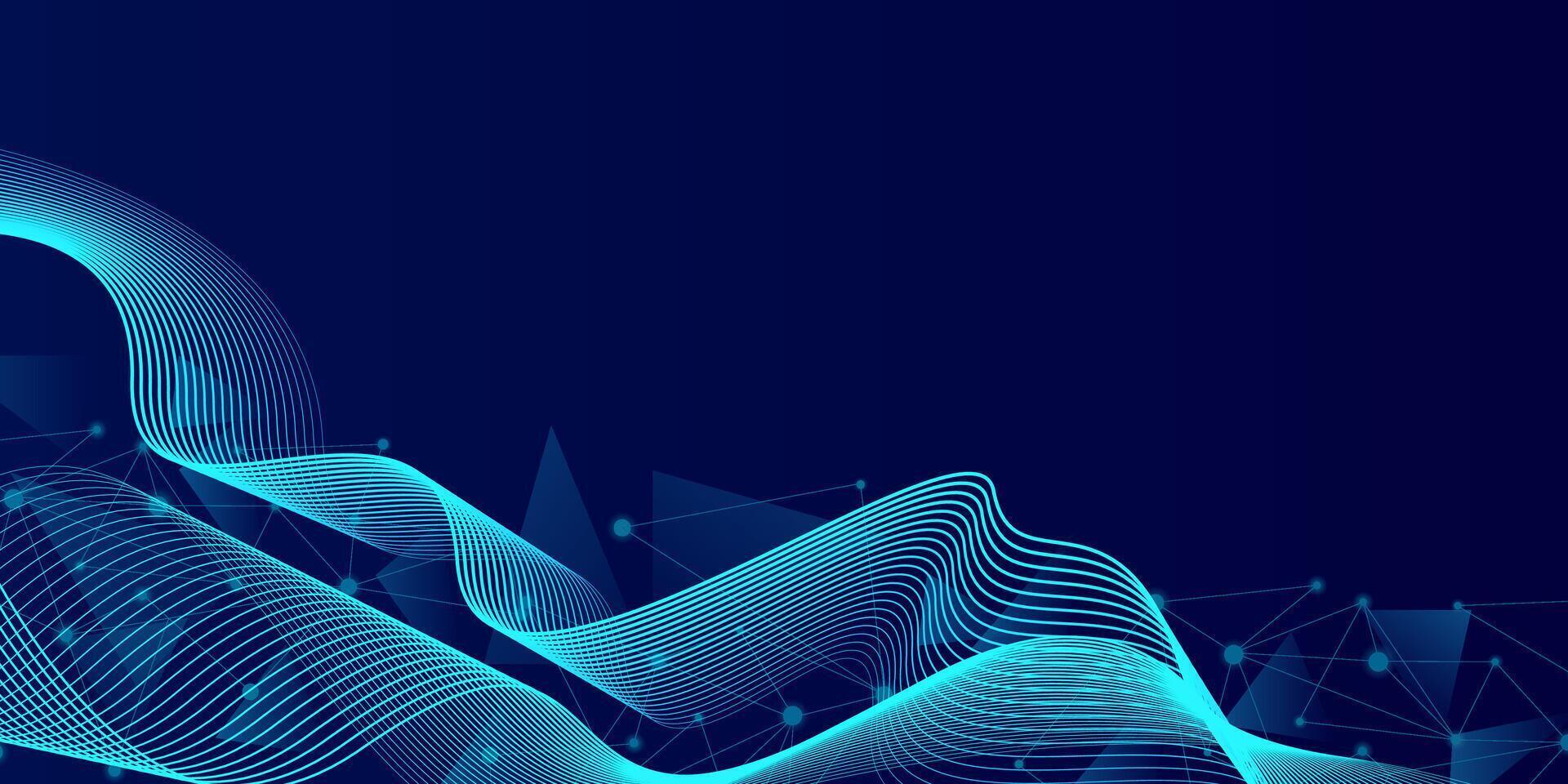 Abstract futuristic technology concept. Gradient digital blue background with wave lines and plexus line of big data analysis vector