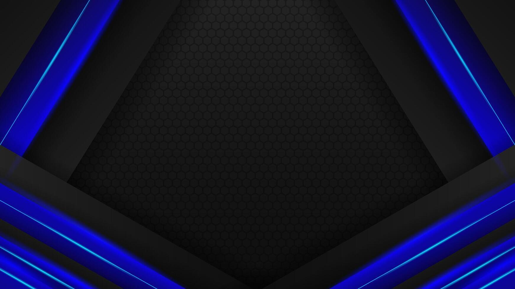 Futuristic blue and black abstract background with glowing geometric line and modern technology style vector