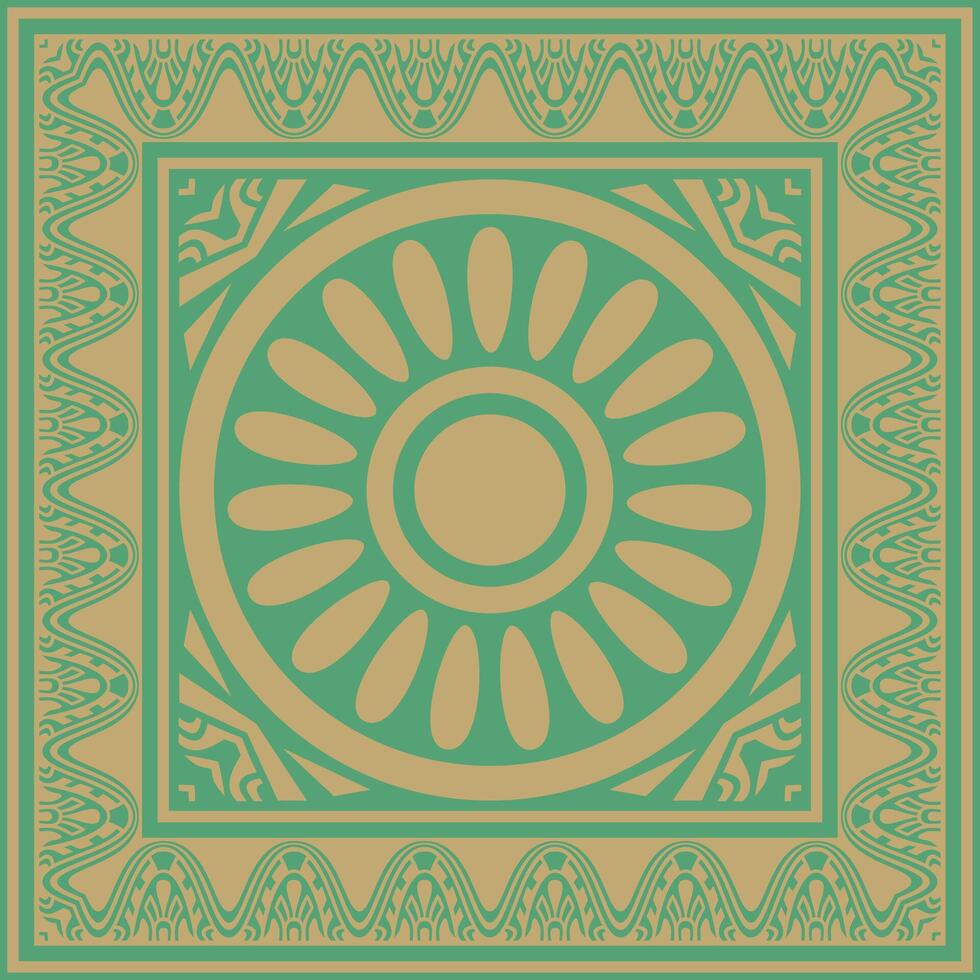 square Assyrian gold with green ornament. Rectangle, border, frame of Mesopatamia. Pattern ancient East vector