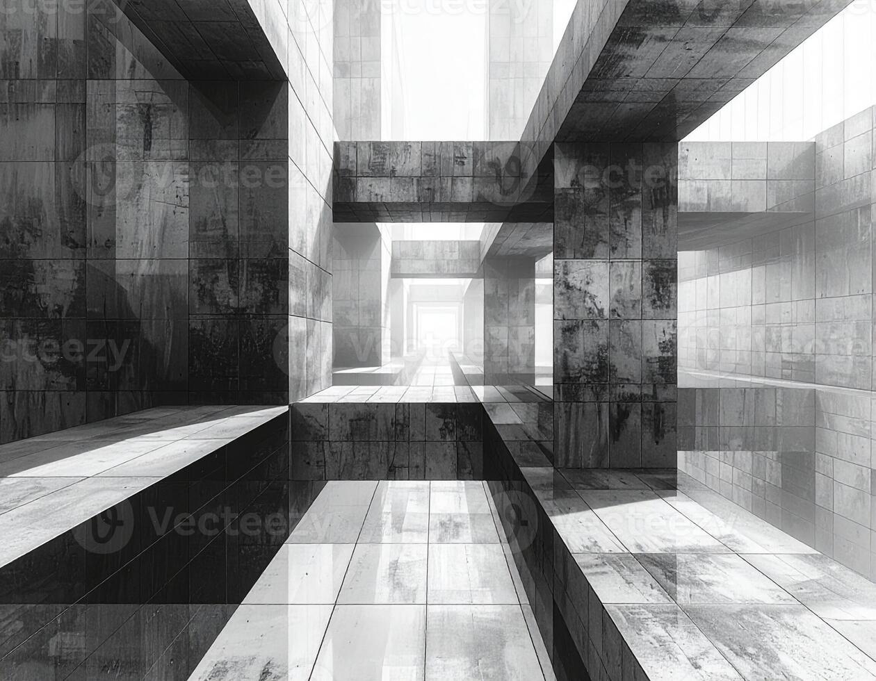 Geometric Concrete Architecture Abstract Perspective Light and Shadow Modern Design. photo