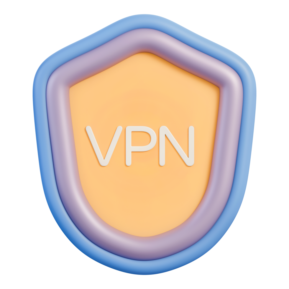 VPN shield for cybersecurity, encryption, privacy and network access 3d illustration png
