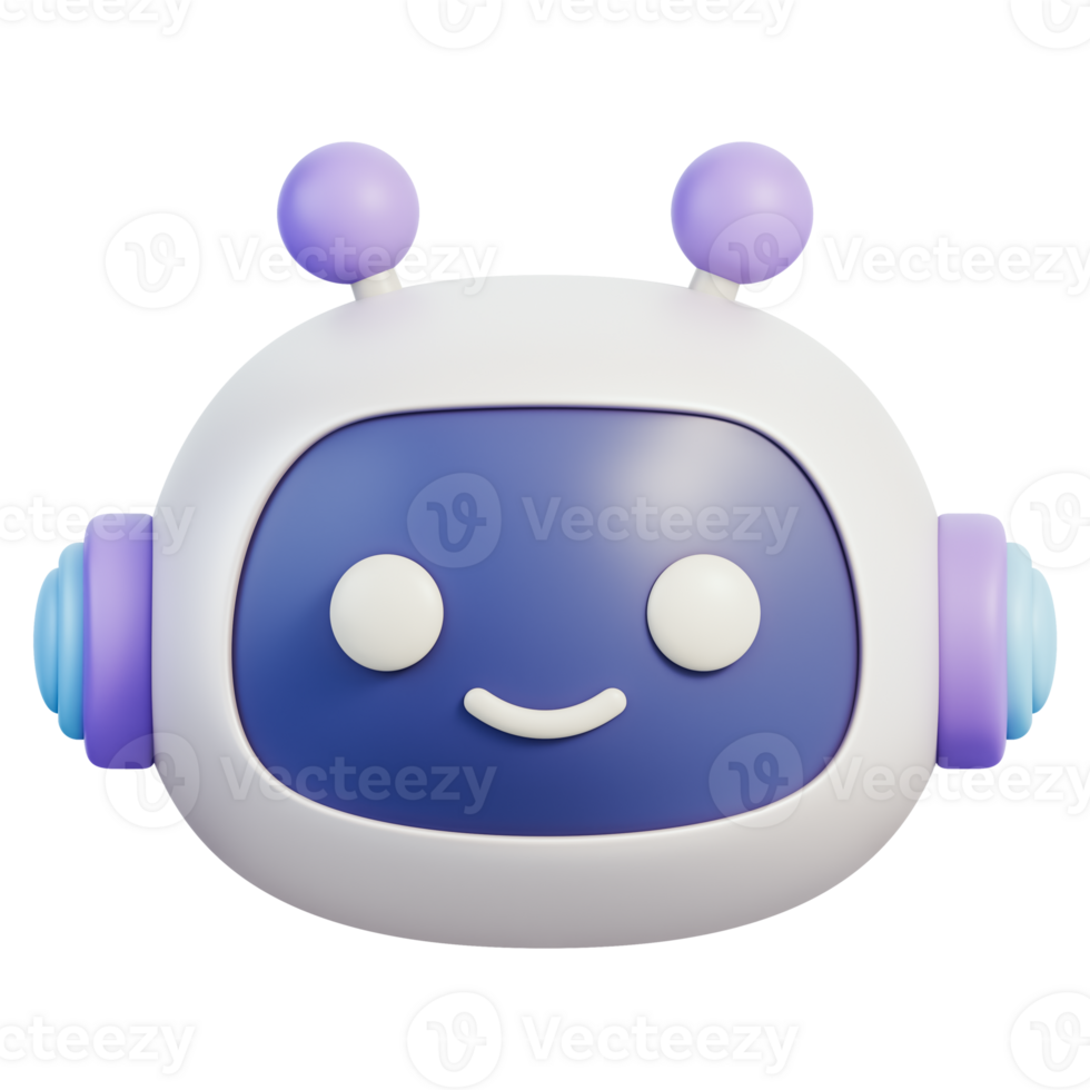 Chatbot robot head icon for virtual assistant and customer support, AI conversation service with voice and message reply, automation platform for helpdesk communication, 3d illustration png