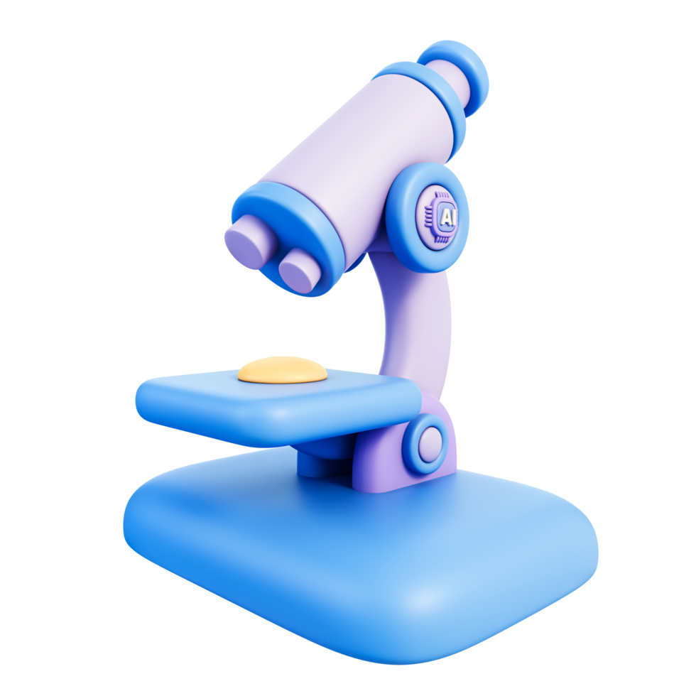 AI microscope for lab research and medical diagnostics, sample slide analysis with optics, pathology and microbiology screening, detection accuracy and machine learning, 3d illustration png