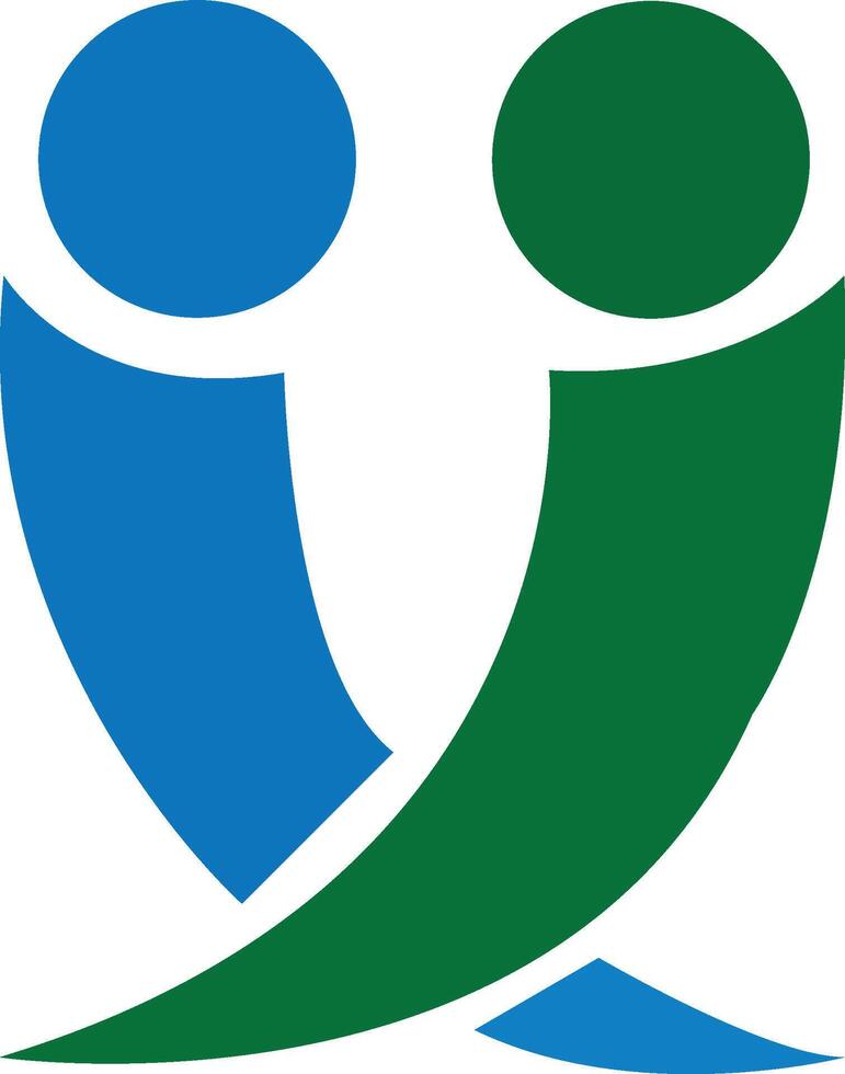 Modern Abstract People Teamwork Logo Design with Interlocking Blue and Green Figures for Community, Partnership, Human Resources, Consulting, or Social Connection Branding vector