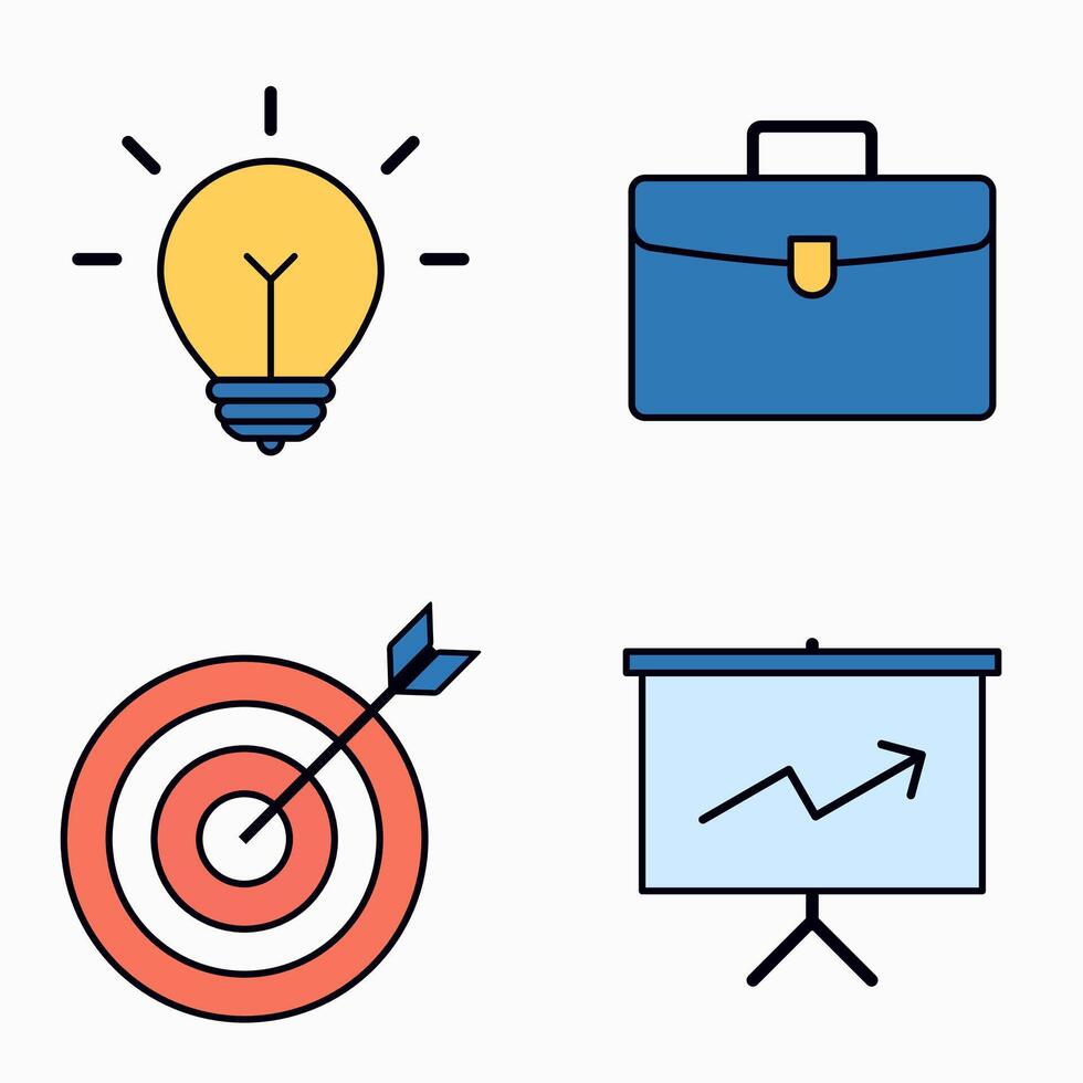 Modern Icons Representing Business Concepts Such as Idea Generation, Productivity, Success Target, and Marketing Growth vector