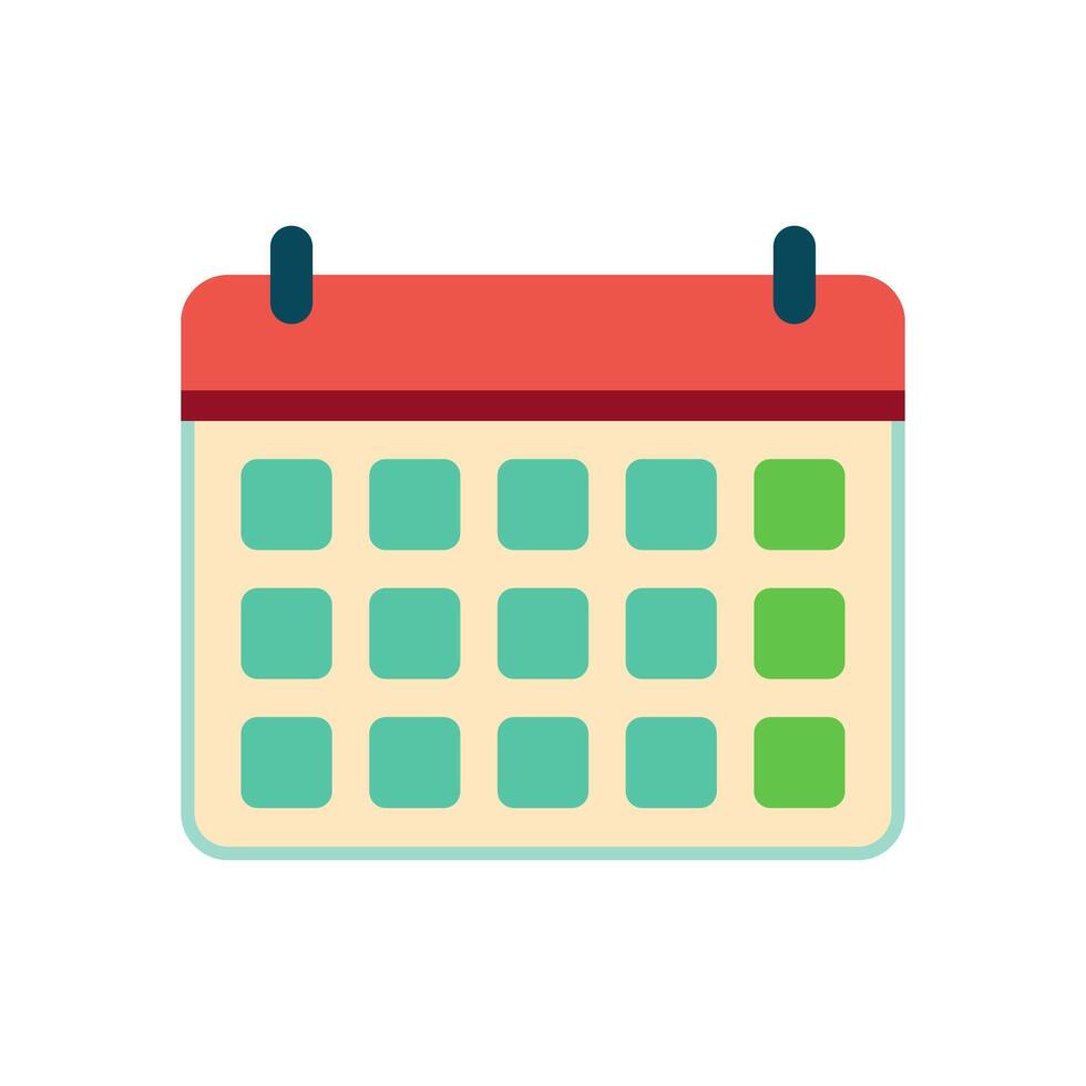 Modern Calendar Icon with Bold Red Top Bar and Soft Pastel Date Cells Representing a Monthly View vector