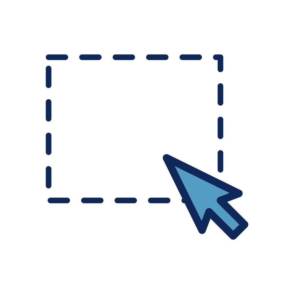 plano ilustración de un computadora flecha flotando terminado un punteado rectángulo, usado a denotar selección o recortando caracteristicas en software vector