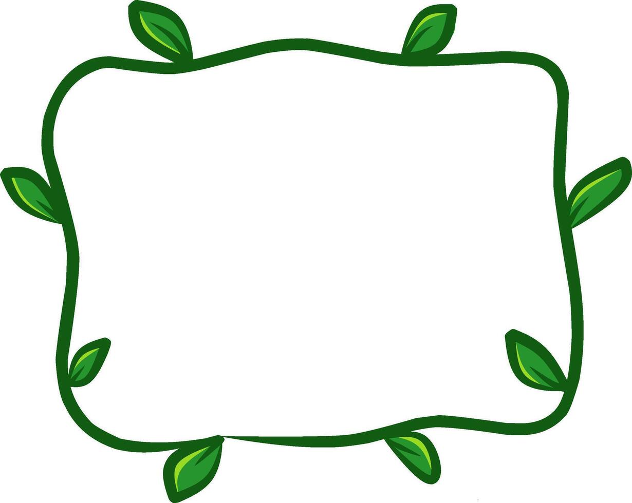 Hand drawn green leaf frame illustration for eco design or natural product decoration with simple botanical line art and empty space for text or quote vector