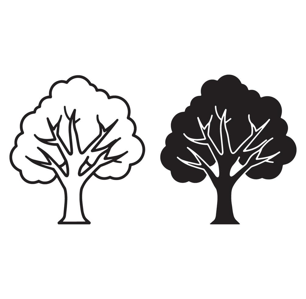 Simplified illustration of two trees in outlined and solid black styles vector