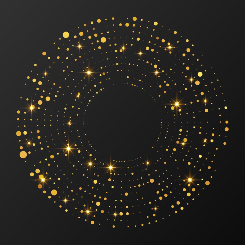 Abstract gold glowing halftone dotted background. Gold glitter pattern in circle form. Circle halftone dots. Perfect illustration vector