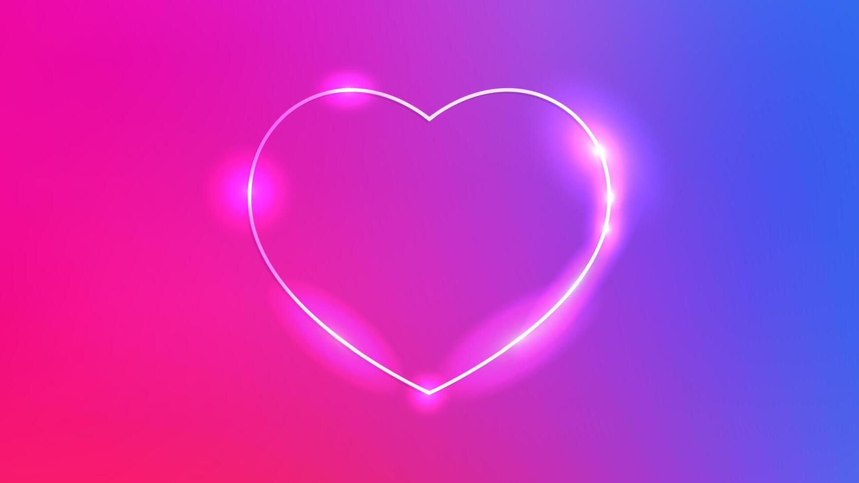 Neon frame in heart form with shining effects on pink background. Empty glowing techno backdrop. Perfect illustration vector