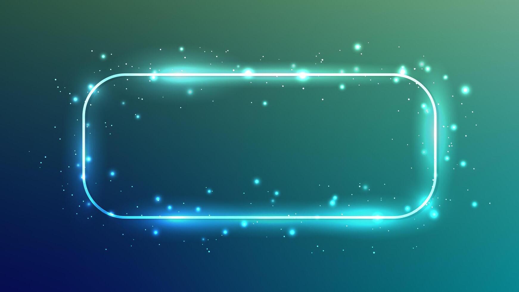 Neon rounded rectangle frame with shining effects and sparkles on dark green background. Empty glowing techno backdrop. Perfect illustration vector
