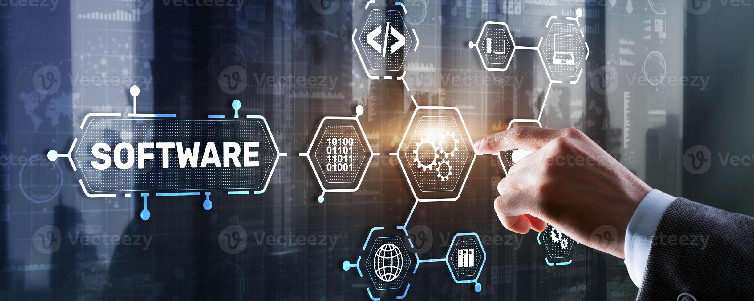 software desarrollo concepto mano señalando a software desarrollo concepto foto