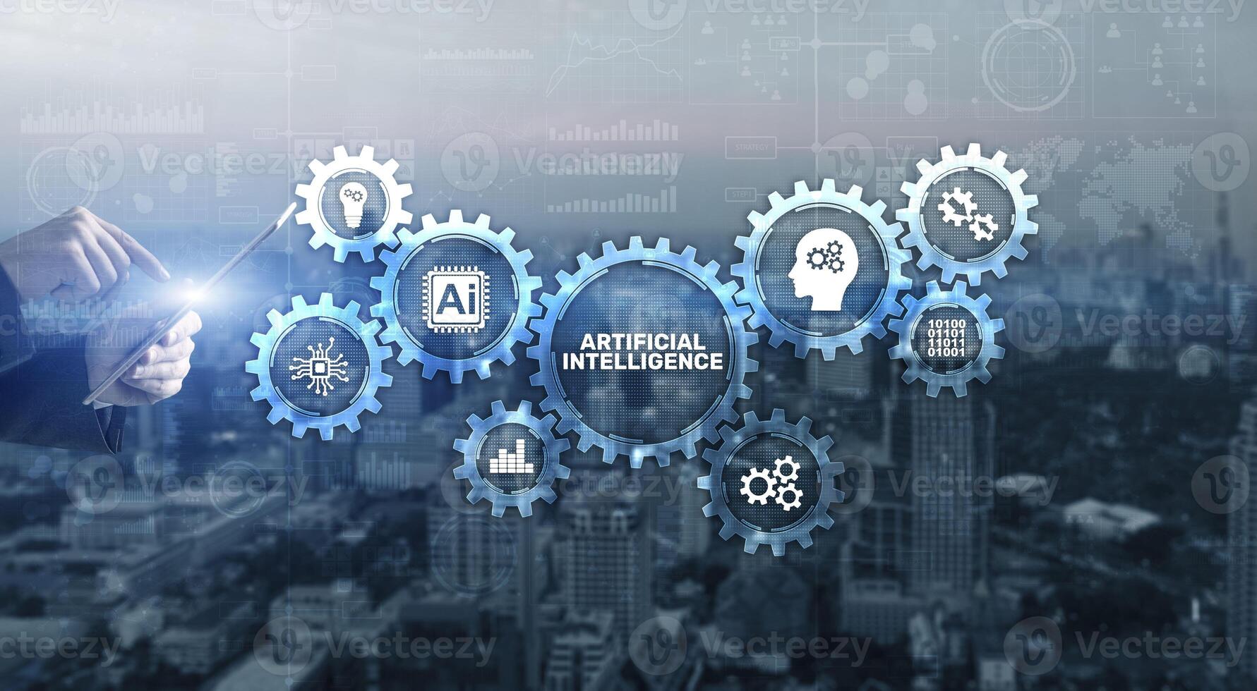 AI artificial intelligence machine learning neural network. Innovation technology concept. photo