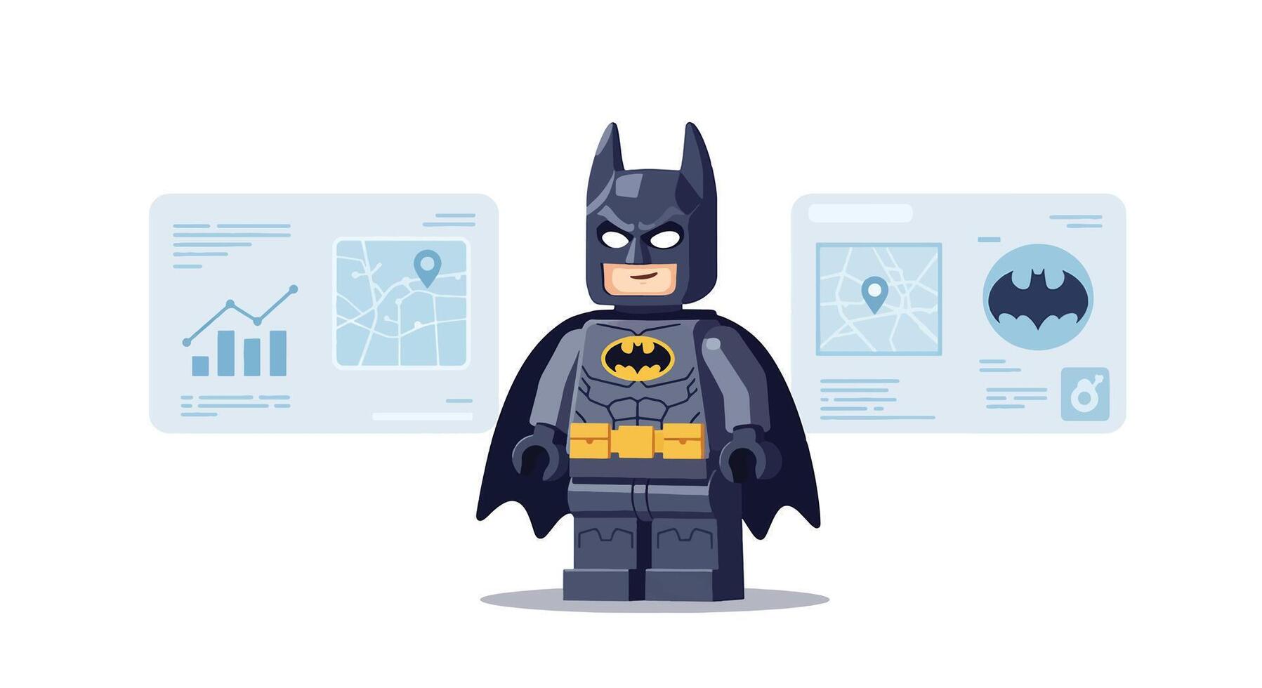 Lego Batman Character with Data Analytics and Maps vector