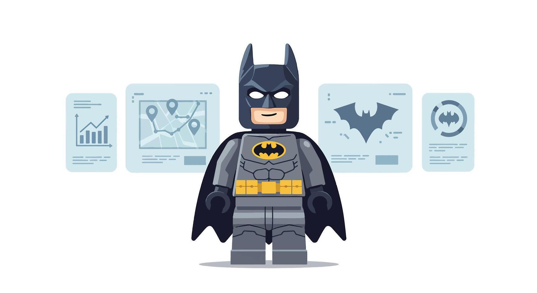 Lego Batman Character with Data Analytics Screens. vector