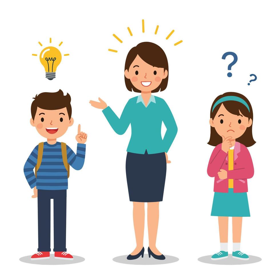 Teacher Explaining Concept to Students with Idea and Question. vector