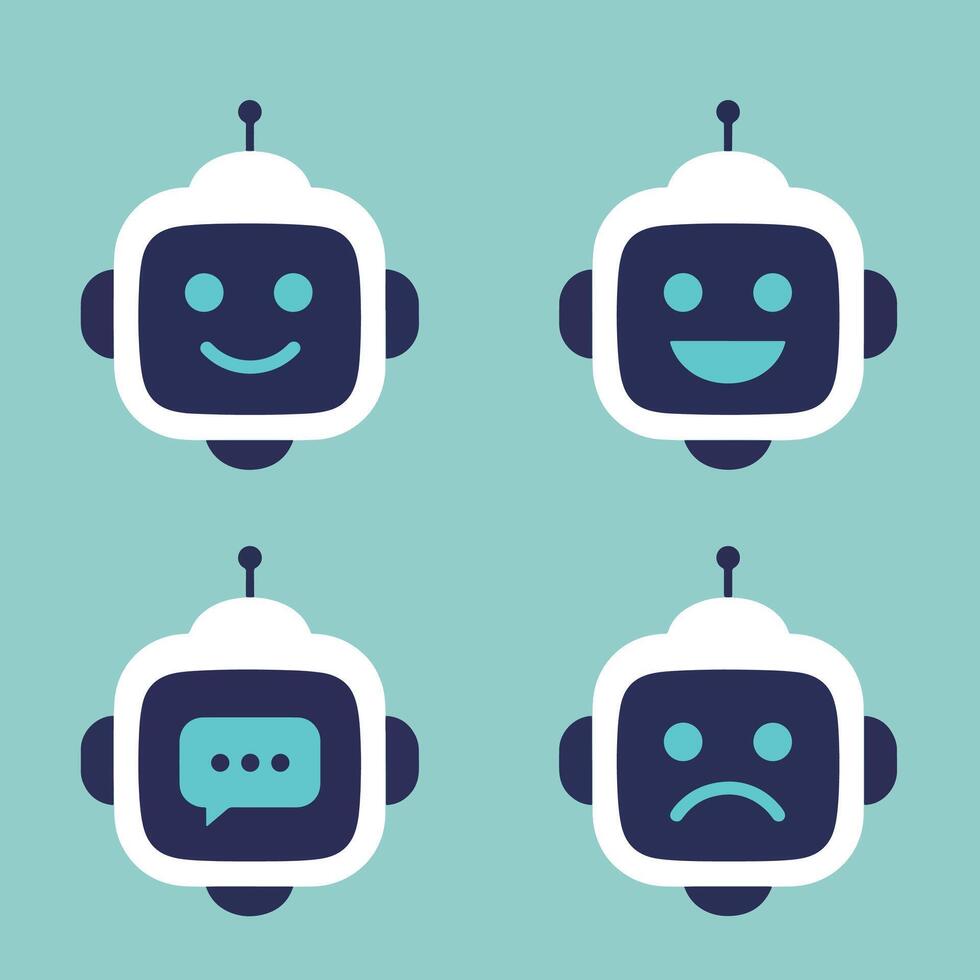 Cute Chatbot Robot Face Icons with Different Emotions. vector