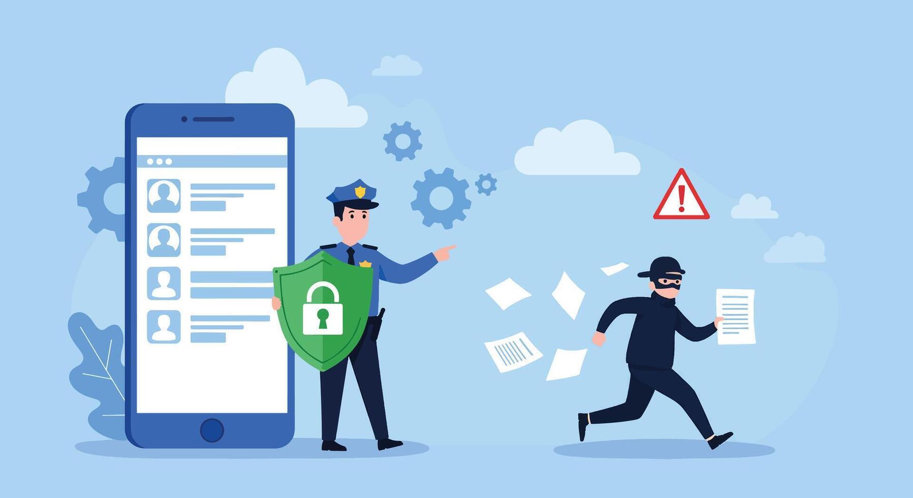 Mobile phone data protection from hacker theft. vector