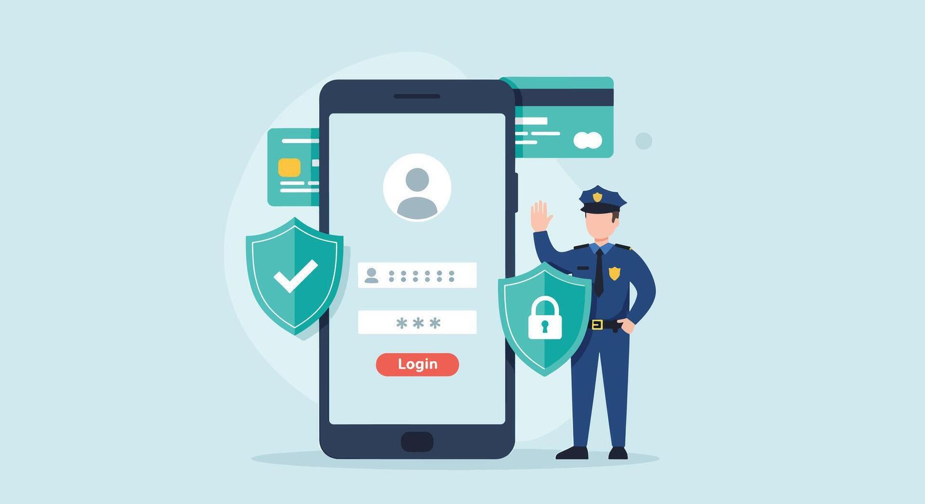 Secure Mobile Login and Online Data Protection Concept vector